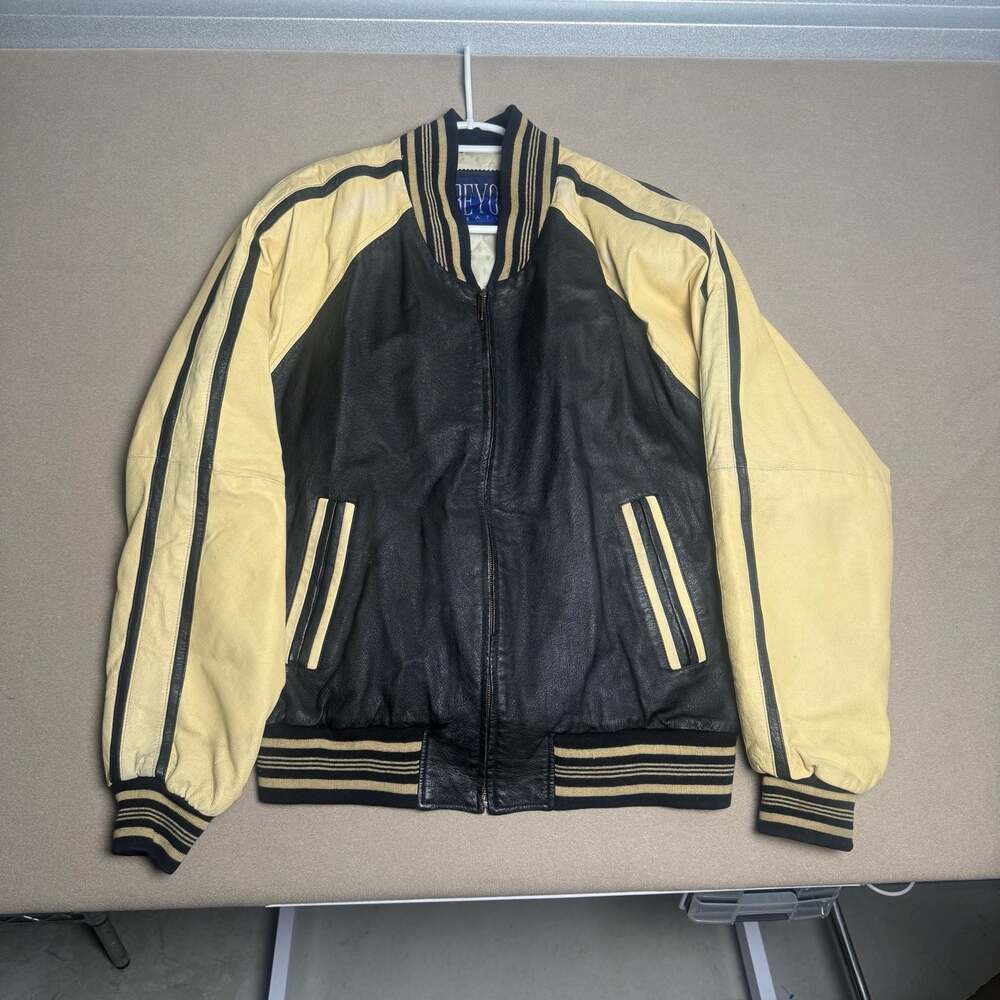 Beyond Leather Vintage Colorblock Leather Varsity Bomber Jacket